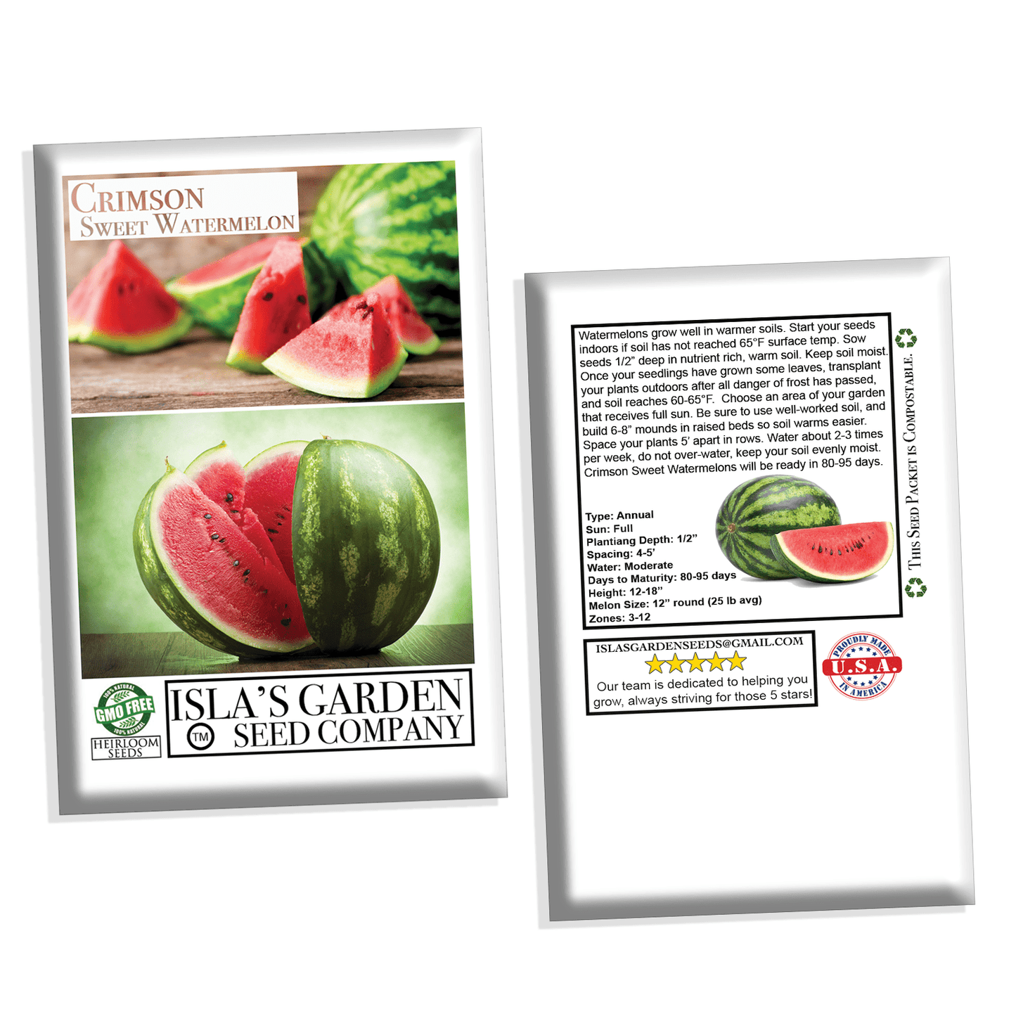 Crimson Sweet Watermelon Seeds, 150 Heirloom Seeds Per Packet, Non GMO Seeds, Botanical Name: Citrullus lanatus